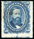 Stamp of Brazil » 1866-83 Dom Pedro » 1866 "Black Beard" Issue 1876, 50r blue, "cracked plate", one showing coloured