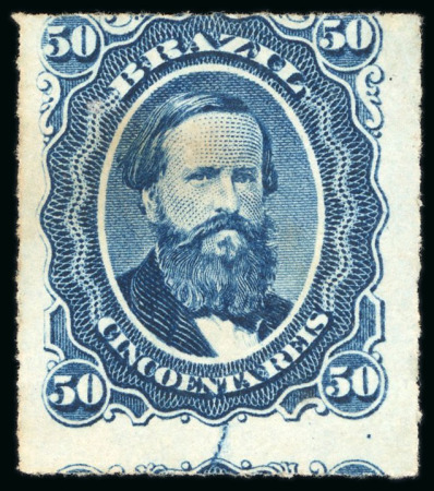 Stamp of Brazil » 1866-83 Dom Pedro » 1866 "Black Beard" Issue 1876, 50r blue, "cracked plate", one showing coloured