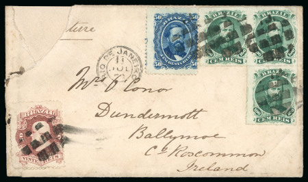 Stamp of Brazil » 1866-83 Dom Pedro » 1876 Roulette "Black Beard" Issue 1876, 100r green, type I, die I, irregular block of