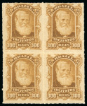 Stamp of Brazil » 1866-83 Dom Pedro » 1877-78 Roulette "White Beard" Issue 1878, 300r ochre, block of four n.h.
