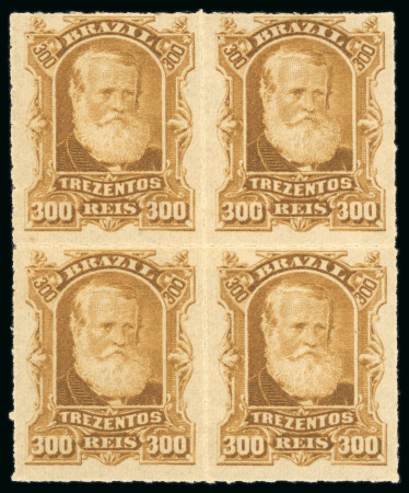 Stamp of Brazil » 1866-83 Dom Pedro » 1877-78 Roulette "White Beard" Issue 1878, 300r ochre, block of four n.h.