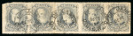 Stamp of Brazil » 1866-83 Dom Pedro » 1877-78 Roulette "White Beard" Issue 1878, 1,000r grey slate, strip of five used, with marginal imprint