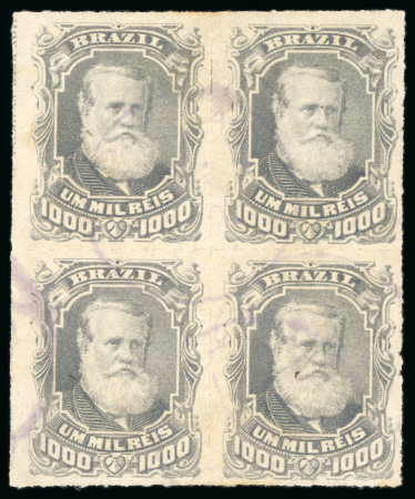 Stamp of Brazil » 1866-83 Dom Pedro » 1877-78 Roulette "White Beard" Issue 1878, 1,000r grey slate, block of four from the left