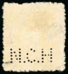 Stamp of Japan » 1875-1876, Cherry Blossoms Changed designs, no syllabics 1875, 2 sen yellow  ribbon with  NCH perfin:  canc.