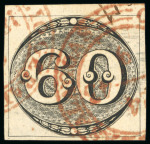 Stamp of Brazil » 1843 Bull's Eyes 1843, 60r black, intermediate impression, "CORREIO GERAL DAS ALAGOAS" cds in red