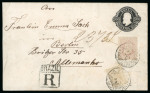 Stamp of Brazil » Later Issues 1878-90, lot of three items including two scarce 1867 "Dom Pedro" 200r black postal stationery envelopes to Germany