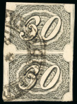 Stamp of Brazil » 1844-46 Slanting Figures 1844, 30r black on "Bull's Eyes" paper, type I, two