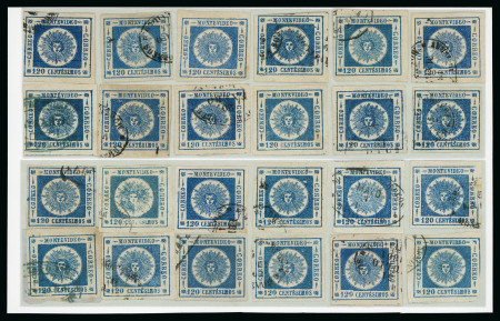 Stamp of Uruguay 1860 120c in two complete reconstructed transfer blocks,