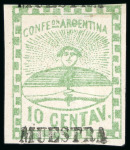 Stamp of Argentina » Argentine Confederation 1858, Small Figures, 5c red, 10c green (2) and 15c