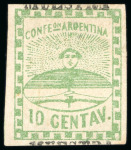 Stamp of Argentina » Argentine Confederation 1858, Small Figures, 5c red, 10c green (2) and 15c