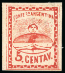 Stamp of Argentina » Argentine Confederation 1860, Large Figure, 5c blood red "rojo sangre", huge