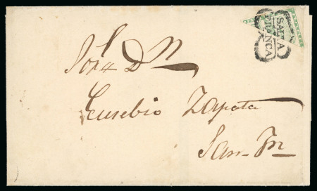 Stamp of Argentina 1858, Small Figures, 10c green, diagonal half, complete