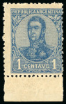 Stamp of Argentina » General issues 1908-09, 1c light blue, perforation 13 1/4, never issued, mint