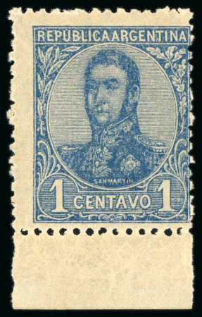 Stamp of Argentina » General issues 1908-09, 1c light blue, perforation 13 1/4, never issued, mint