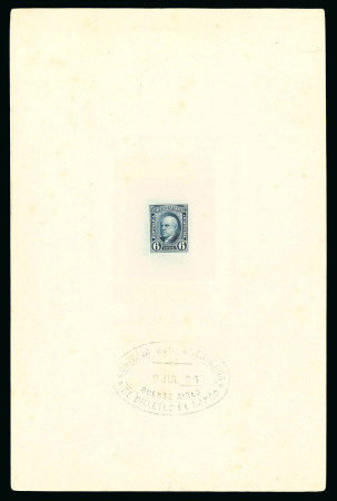 Stamp of Argentina » General issues 1889-91, "Doming Sarmiento" 6c, die proof in blue with seal