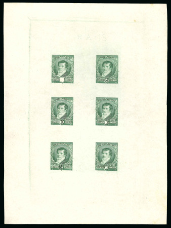 Stamp of Argentina » General issues 1892-95, "Manuel Belgrano", composite die proof comprising no value, 24c, 10c, 16c, scratched 24c & 50c, two items