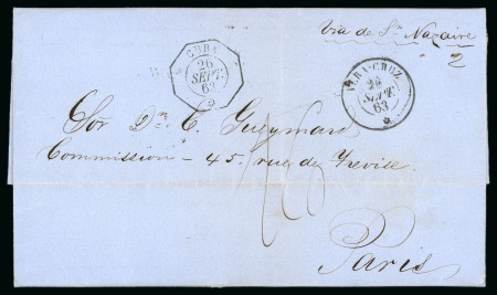 Stamp of Cuba 1863-64. A very interesting group of eight entire letters with French maritime postmarks