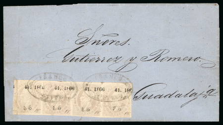 Stamp of Mexico Guadalajara 7c lithographed Sayula strip of four on cover with manuscript sub-sub consignment number  