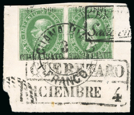 Stamp of Mexico Guanajuato 50c lithographed pair on registered piece 