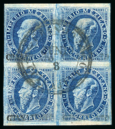 Stamp of Mexico Guanajuato 13c engraved used block of four