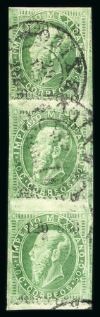 Stamp of Mexico Mexico 50c engraved vertical strip of 3 used