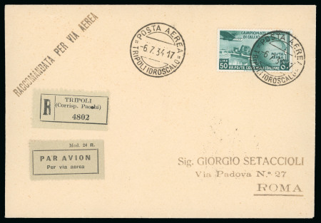 Stamp of Thematics » Sport and Games » Football 1934 World Cup: 1934 (Jun 19 & Jul 6) Three "Setaccioli" envelopes sent by registered airmail from Tripoli to Rome