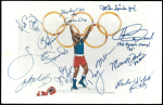 Stamp of Olympics » Autographs Boxing: Printed image depicting a victorious boxer,