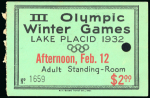 Stamp of Olympics » 1932 Lake Placid 1932 Lake Placid pair of daily tickets for the afternoon on Feb 12th, one for a child (buff colour) and one for an adult