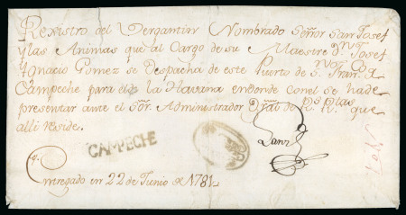Stamp of Mexico » Outgoing Mail 1781, June 22. Ship’s register envelope belonging to the “Señor San Joséf y las 