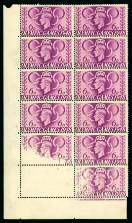 Stamp of Olympics » 1948 London 1948 Olympics 6d in mint corner marginal block of 12 showing a progressive dry print 