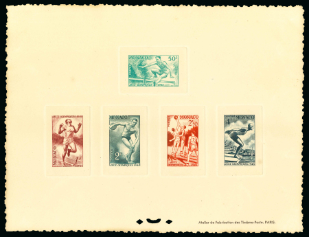 Stamp of Olympics » 1948 London Monaco: 1948 St. Moritz/London pair of collective die proofs for the set of 9 stamps