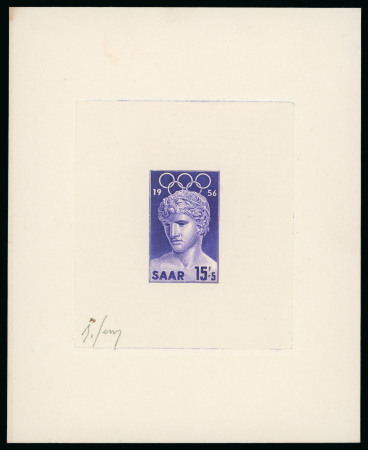 Stamp of Olympics » 1956 Melbourne Saar: 1956 Olympics group incl. die proofs, colour trial pair, etc.
