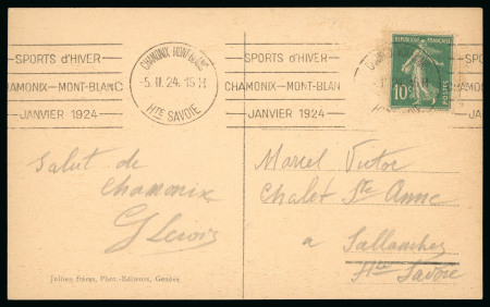 Stamp of Olympics » 1924 Chamonix 12th Day (Closing Ceremony): 1924 (Feb 5) picture postcard with "SPORTS d'HIVER / CHAMONIX-MONT BLANC / JANVIER" cancel