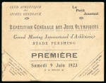 Stamp of Olympics » 1920-1924 Intervening Championships 1923 Grand Meeting International d'Athletisme, Stade Pershing, unused ticket for the event on 9th June 1923