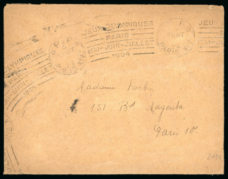 Stamp of Olympics » 1924 Paris » Covers and Cancellations 1924 (Aug 5) Envelope sent with the rare "P.P. / PARIS XIV" "JEUX OLYMPIQUES / PARIS / MAI-JUIN-JUILLET / 1924" roller frank 