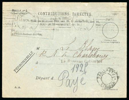 Stamp of Olympics » 1924 Paris » Covers and Cancellations 1924 (Apr 3) official envelope sent from Paris to Colombes with scarce Colombes roller publicity cancel