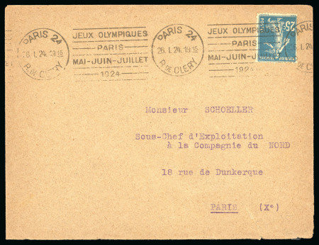 Stamp of Olympics » 1924 Paris » Covers and Cancellations "JEUX OLYMPIQUES / PARIS / MAI-JUIN-JUILLET" roller