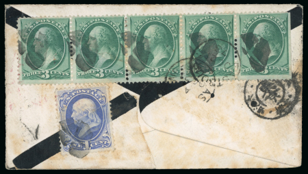 Stamp of Japan » 1874, Cherry Blossoms, Native Paper, with syllabics 1873, USPO Yokohama inner envelope of the double-envelope system