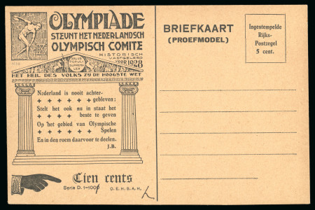 Stamp of Olympics » 1928 Amsterdam » Huygens Postal Stationery Cards (ordered by Series number) 1928 5c official postal stationery card by Huygens, proof
