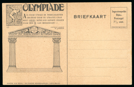 Stamp of Olympics » 1928 Amsterdam » Huygens Postal Stationery Cards (ordered by Series number) 1928 7 1/2c official postal stationery card by Huygens, proof in black