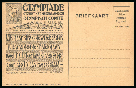 Stamp of Olympics » 1928 Amsterdam » Huygens Postal Stationery Cards (ordered by Series number) 1928 7 1/2c official postal stationery card by Huygens, proof in black