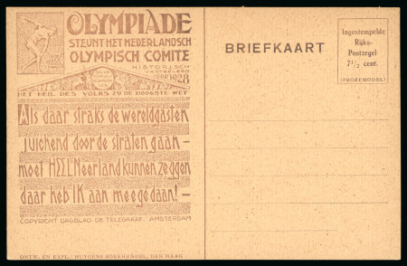 Stamp of Olympics » 1928 Amsterdam » Huygens Postal Stationery Cards (ordered by Series number) 1928 7 1/2c official postal stationery card by Huygens, proof in brown