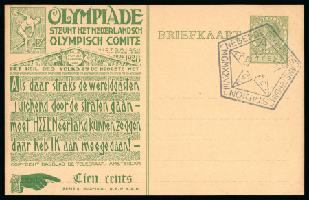 Stamp of Olympics » 1928 Amsterdam » Huygens Postal Stationery Cards (ordered by Series number) 1928 5c official postal stationery card by Huygens (Serie A.6001), cancelled