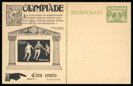 Stamp of Olympics » 1928 Amsterdam » Huygens Postal Stationery Cards (ordered by Series number) 1928 3c official postal stationery card by Huygens (Serie F.1) depicting football