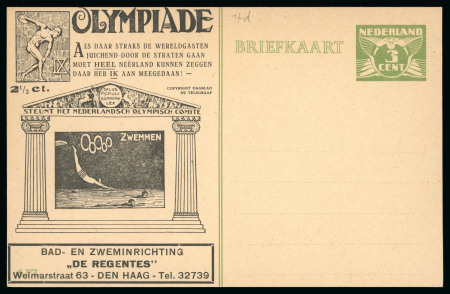 Stamp of Olympics » 1928 Amsterdam » Huygens Postal Stationery Cards (ordered by Series number) 1928 3c official postal stationery card by Huygens depicting Swimming (Serie F.4)