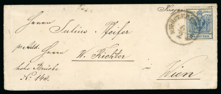 Stamp of Romania » Austrian Levant Post Offices Austrian Occupation of Moldavia & Walachia: 1850-1854, Austria 9kr blue tied to cover by "K. K. ÖST. F.P. KRAJOVA" Field Post Office datestamp