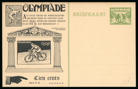 Stamp of Olympics » 1928 Amsterdam » Huygens Postal Stationery Cards (ordered by Series number) 1928 3c official postal stationery card by Huygens depicting Cycling (Serie F.2), unused