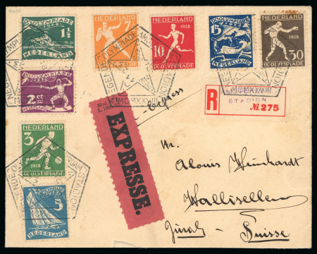 Stamp of Olympics » 1928 Amsterdam » Issued Stamps, Covers and Cancellations 1928 (Jul 11) envelope sent registered and express from the Olympic stadium with the complete Olympic set of 8