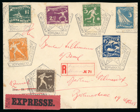 Stamp of Olympics » 1928 Amsterdam » Issued Stamps, Covers and Cancellations 1928 (May 13) envelope sent registered and express to Germany with seven Olympic stamps
