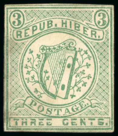 Stamp of Ireland » Forerunners (L1-L45) 1865-67, Fenian Issue 3c green, clear to close margins,